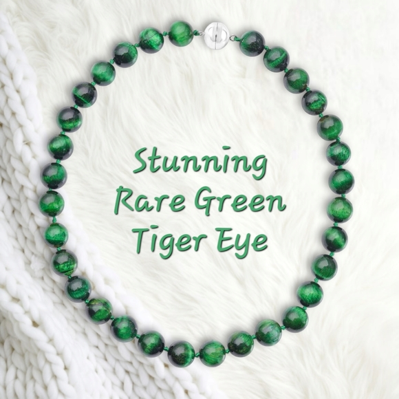 🔥PRICE DROP🔥NWT RARE GREEN TIGER EYE NECKLACE IN RHODIUM OVER STERLING SILVER